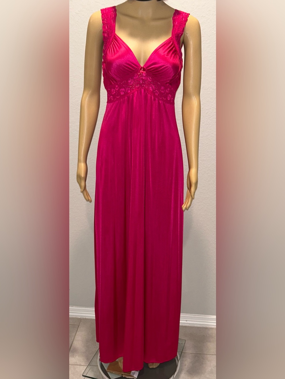 Fuchsia Lace-Detail Maxi Nightgown